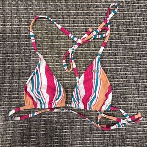 Roxy Striped Triangle Bikini Top in Pink, Teal & Orange